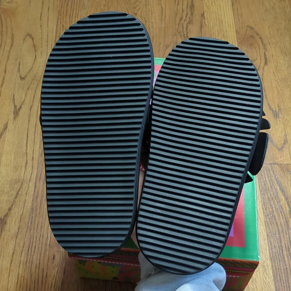 NIB FARM Rio Monstera Anatomic Slide Sandals In Black Women's Size 6